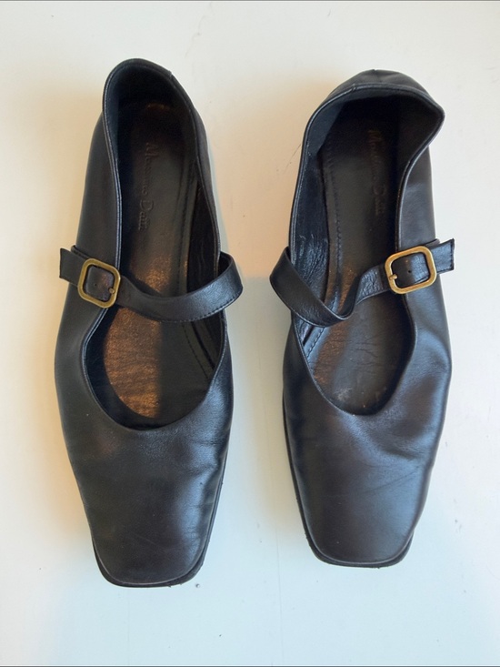 Massimo Dutti Shoes - Massimo Dutti Black Leather Mary Jane Flats with Gold Buckle